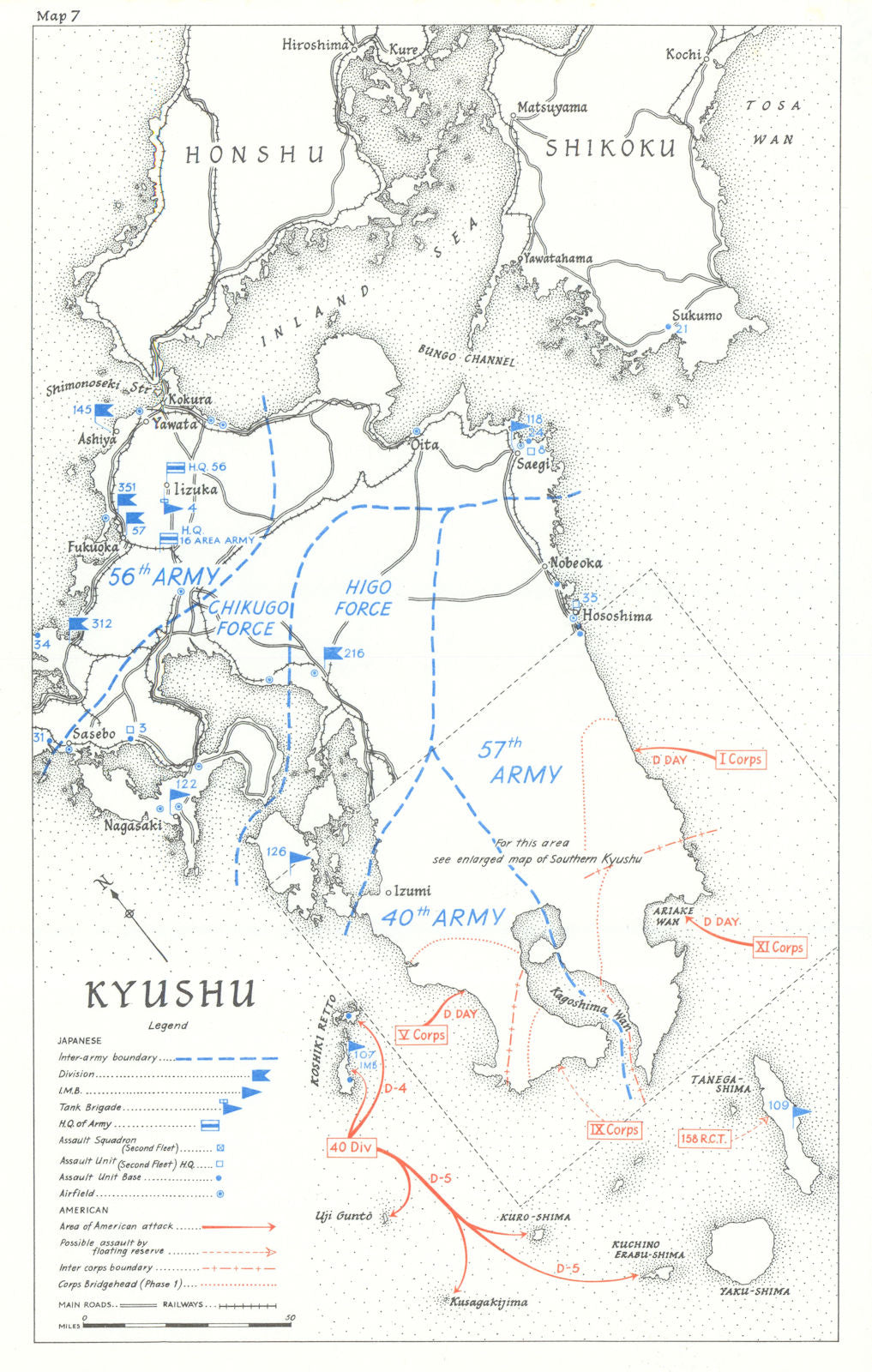 Operation Olympic. Planned US invasion of kyushu, Japan 1945. WW2 1969 old map